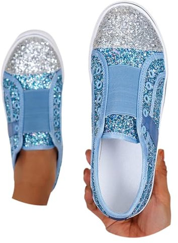 Damen Glitzer Flache Low Sneaker Karneval Pailletten Schuhe - Atmungsaktiv Glitzer Silber Turnschuhe Chucks Party Outdoor Laufschuhe Sportschuhe Walkingschuhe Trekkingsandalen Chunky Sneaker