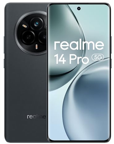 realme 14Pro 5G Smartphone 8+256 GB Teléfono Móvil, Procesador Dimensity 7300, Batería 5280mAh Carga Rápida de 45W,120Hz 6.77 OLED Pantalla, Cámara Triple de 50MP OIS, Negro (con Adaptador)
