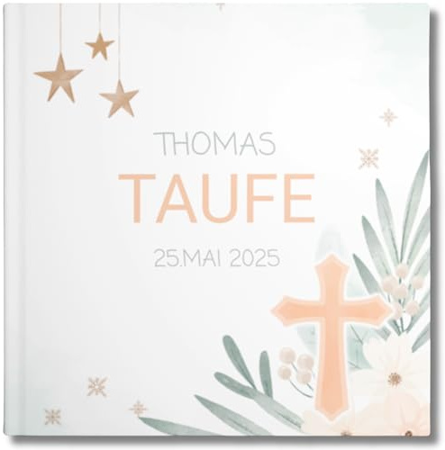 YMEMOS Taufe Gästebuch personalisiert zum Ausfüllen – Taufbuch, Buch zur Taufe für Junge und Mädchen Erinnerungsbuch zur Tauffeier – Taufgeschenk Baby