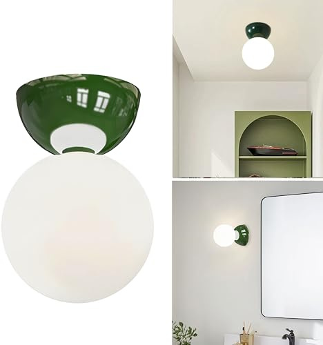 XIRYTU-H Plafonnier en Verre ou Applique Murale Moderne Style Nordique, Métal & Globe en Verre, G9 Petite Lampe de Plafond pour Chambre Salle de Bain Couloir (Vert)