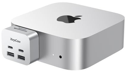 RayCue MiniPack Erweiterungsdock für Mac mini M4 | Mac mini M4 Dock mit 4X 10Gbps Ports (2X USB-C + 2X USB-A) + SD/microSD Kartenleser | Mac mini Adapter & Hub