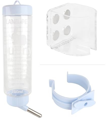 LUFEIS Hamster Water Bottle with Holder, 250ml Small Animal Water Dispenser with Multifunctional Magnetic Feeder Bracket for Hamsters, Hedgehogs, Gerbils, Squirrels, Rabbits and other Small Pets, Blue