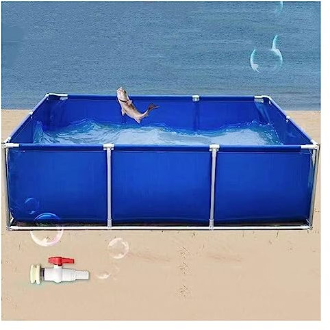 Piscina Rectangular elevada, con depósito de Agua de Lona de PVC y Estructura de Acero, para Acuario de Exterior, Ideal para estanques, koi y Peces de Colores, 2 x 1,5 x 0,6 m, Color Azul.