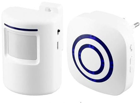 Bewegungsmelder Türklingel: Funk Durchgangsmelder mit 38 Klingeltönen, Ladenglocke Funkalarmanlage, Eingangsalarm, PIR Bewegungssensor, Auffahrtsalarm, Türklingel für Geschäft, Wohnmobil, Haus, Garage