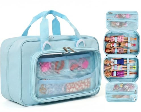 DSLIUPIU Carrying Case Compatible with Barbie Dolls 12-inch, Multiple Pockets for Doll‘s Clothes Accessories, Storage Organizer Bag with Handle Holds 6 or 12 Small Dolls, Bag Only (Blue)
