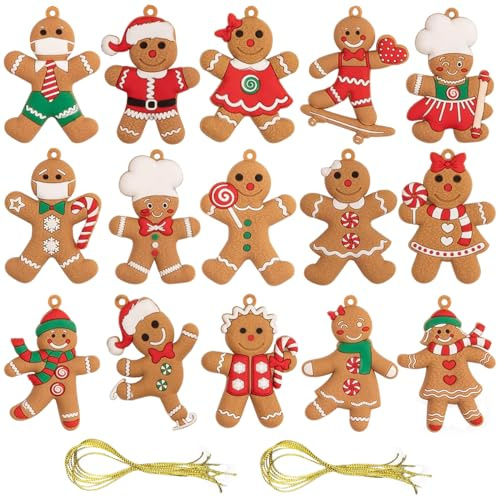 Lebkuchenmann Anhänger, 15 Stücke Lebkuchenmann Deko Christbaumschmuck Lebkuchen Figur Weihnachtsbaum Deko Weihnachtsbaumschmuck Anhänger Weihnachtsdeko Figuren Set