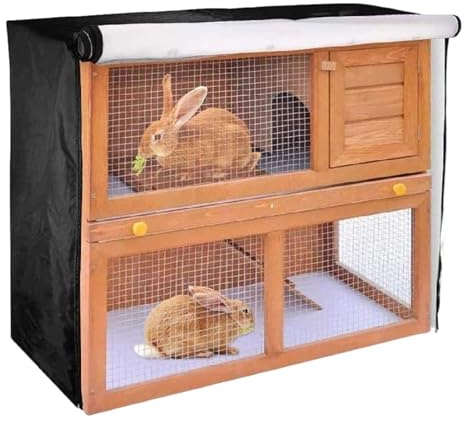 Kaninchenstall-Abdeckung - Doppelte Stallhüllen | Winddicht, Wasserdicht und Wärmedämmend mit Sichtfenster | Für Garten, Terrasse, Hof, Rasen im Freien | Außengehege für Kleine Tiere