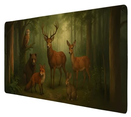 speecheese Schreibtischunterlage 69x31cm XXL Mauspad Fuchs, Bär, Hase, Eule | Tiere des Waldes 69x31cm XXL Mauspad Naturmotiv für stilbewusste Arbeitsplätze mit Hirsch, und Reh