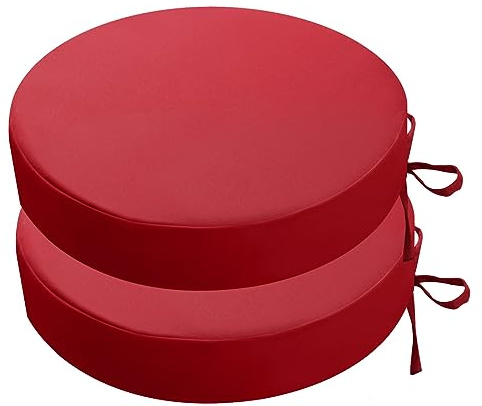 PRIMEPATIO Outdoor Sitzkissen Rund 40x40, 2er Set Wasserdicht, Rot | Rundes Gartenstuhl Polster mit Bändern und Wetterfester Oberfläche, Ideal für Terrasse, Balkon und Outdoor-Möbel