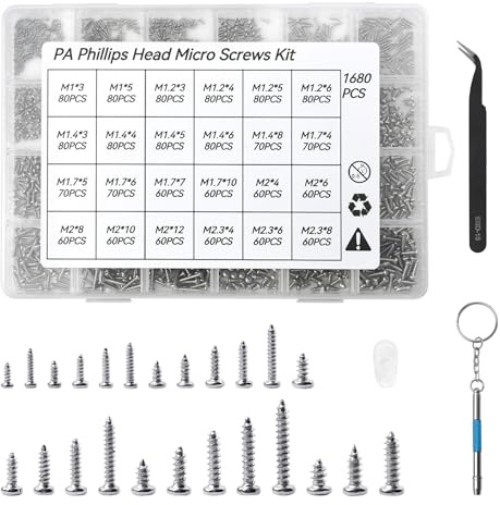 MSIHEY 1680 Pezzi Set di Viti Piccole, Set viti per Occhiali, mini Micro Testa Tonda a Croce, per Occhiali, Orologi, Fotocamere, Computer Portatili (viti M1 - viti M2.3)