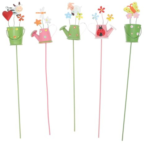 MAGICLULU Lot de 5 Piquets à Fleurs en Métal Décoratifs pour Jardin, Tuteurs pour Plantes en Pot, Supports pour Pots Extérieurs, Décoration Patio et Pelouse, Pics Floraux Style Aléatoire