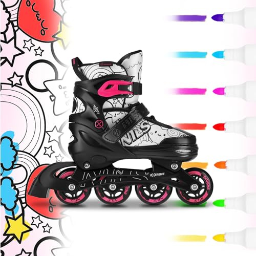 CampSup NILS Extreme TINTY NH10907 PINK gr. 39-42 4in1 Inliner verstellbar für Kinder & Jugendliche, Schlittschuhe Rollschuhe Triskates, ABEC-7, PU-Rollen, mit 7 Markern