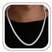 Fezodo Silberkette Herren 925 Silber-5mm/7mm Silber Über Kubanische Kette Diamant Cut Silberkette Ketten für Herren Freund und Ehemann 18 20 22 24 26 Zoll
