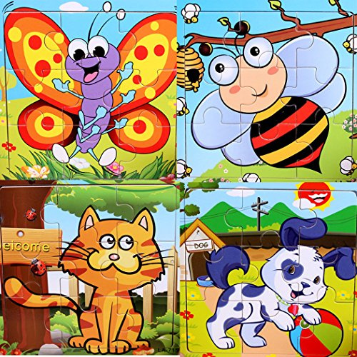 SIPLIV hölzernes Puzzle 9-teiliges Puzzle für 2 bis 5 Jahre alte Kinder, 4er Set, Vieh und Insekt