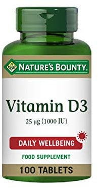 Nature's Bounty Vitamin D3 25 µg (1000 IU) Tablets - Pack of 100 Tablets, One-a-Day - High Strength Vitamin D - Bone, Muscle and Immunity Support - Suitable for Vegetarians