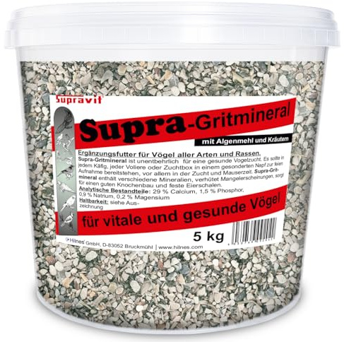 Supravit Supra-Gritmineral 5kg – Premium Vogelgrit | Mineralfutter für Vögel | Gritmineral Ergänzungsfutter zur Verdauung, Eierschalenbildung & Gefiederpflege