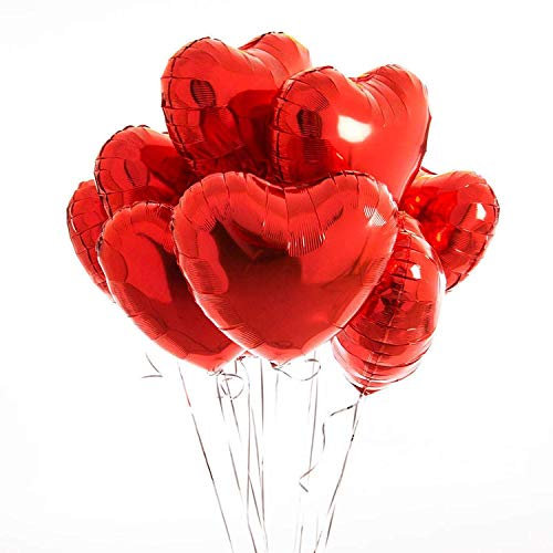 envami® Herzluftballons Herzballons Folienluftballons 10 STK. - Ideal als Hochzeitsdeko, Geburtstagsdeko oder Partydekoration (Rot)