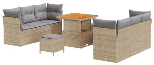 Foknhdi Gartenmöbel Set 9-Teilig Beige Poly-Rattan Eckbank Lounge Sitzgruppe 80 x 80 x 71 cm Modernes Design Robust und Langlebig für Garten Terrasse und Balkon
