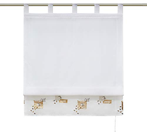 Yujiao Mao Voile Transparenter gestickten Cafe Raffrollo Raffgardinen mit Schlaufen 1er-Pack, Weiß, BxH 140x140cm
