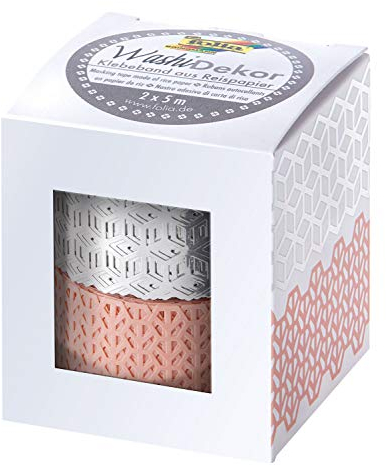 folia 29202 - Washi-Dekor, Spitzenbordüren aus Reispapier, 2er Set rosé/silber, je ca. 25 mm x 5 m, klebt auf zahlreichen Oberflächen, rückstandlos ablösbar, zum Verzieren und Dekorieren