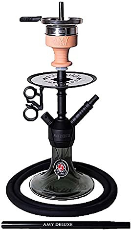 Amy Deluxe Shisha 071.03 Alu Jewel S - 44 cm, Black RS PSMBK, Wasserpfeife mit Klick, Schliff, Kammernsystem, Silikonschlauch, Kaminkopf-Set