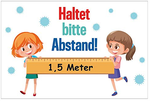 Hinweis-Schild 300 x 200 mm - Bitte Abstand halten für Schulen und Kindergärten, Kitas zum Schutz vor dem Corona-Virus (COVID-19), aus PVC Hartschaum Platte 200x300 mm - 3 mm stark