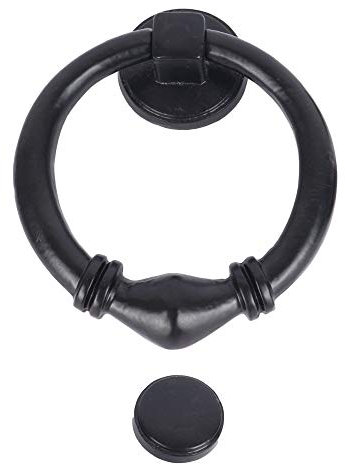 Skandh Türklopfer aus Eisen, antikes Design, rund, schwarz pulverbeschichtet