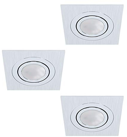 EGLO 3er-Set Einbaustrahler Areitio, Spots Set aus gebürstetem Aluminium, 3 Einbauleuchten mit GU10 Fassung, LED Leuchtmittel inklusive, Spot flach, schwenkbar, L x B 9,5 cm