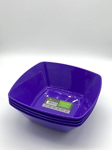 ECO Durable Small Plastic Square Bowls Set of 4 | 16cm x 16cm – Cereal Bowl for Kids | Reusable Square Bowls for Parties | BPA-Free Stackable Plastic Serving Bowls (Purple, Small 16x16cm)