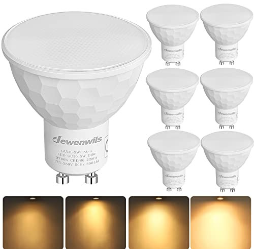 DEWENWILS 6 Pack Dimmable GU10 LED Bulbs, Warm White 2700K, 5W(50W Halogen Replacement), 120° Wide Beam LED Spot Lights for Ceiling, 350LM Energy Saving Light Bulbs for Lamp,LED Lights for Bedroom