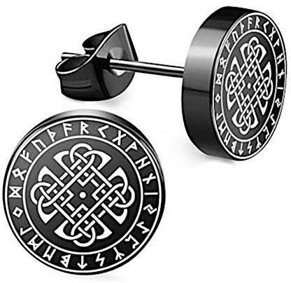 CHICNET Edelstahl Ohrstecker schwarz 8mm 10mm Viking Celtic Nordic Wikinger Norse keltisch Ohr Schmuck Chirurgenstahl Unisex weiß Tribal Männer Damen Herren keltischer Knoten