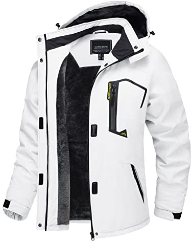 Ladies Waterproof Jackets Outdoor Hiking Walking Coat Winter Women Hooded Rain Jacket Windproof Warm Fleece Thermal Ski Coats White