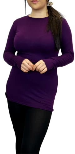 LUXFAB Women's Long Sleeve T-Shirt Top with Scoop Neck Soft Stretch Viscose Fabric Athletic Fit, Bright Colors, Sizes 8-26 Plus Comfert Stretch Ladies Purple