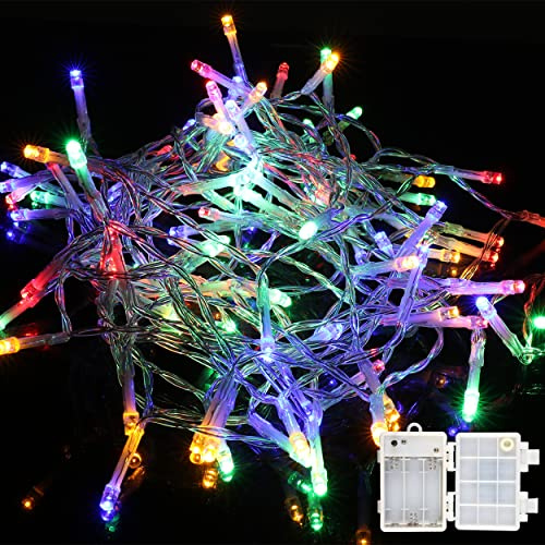 H HANSEL HOME Guirnalda Luces LED Pilas Luces Navidad Exterior Pilas 50 LED 4M Impermeable IP44 con 8 Modos Exterior y Interior Decoración para Habitacion, Bodas, Jardín, Fiesta - Luz Multicolor
