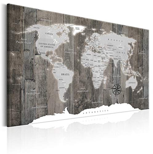 decomonkey Akustikbild Weltkarte 120x80 cm XXL 1 Teilig Leinwand Modern Bilder Wandbilder XXL Schallschlucker Schallschutz Akustikdämmung Wandbild Deko Leise Holz Welt Karte Landkarte Kontinente
