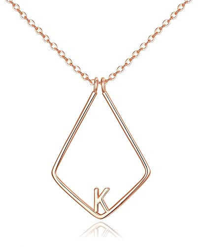 Clearine Ring Holder Necklace Rose Gold 925 Silver Initial Letter K Geometric Wedding Engagement Ring Keeper Necklace Valentine's Day/Christmas/Mother's Day/Birthday/Christmas Jewellery Gift for Women