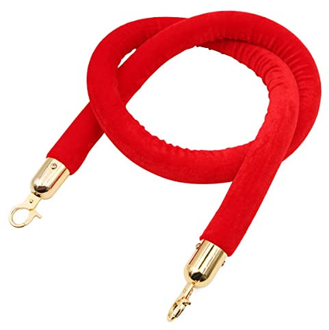 Shiwaki Corde de barrière Rouge de 1,5 m, Corde de Poteau torsadée, Cordes de File d'attente, diviseur de poteaux de contr?Le des foules, Corde de Charpie avec Crochets plaqués Or chromé