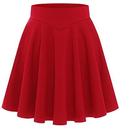 Bbonlinedress Damen Mädchen Rock Basic Solid vielseitige Dehnbaren informell A-Linie Mini Skater Glocken Tennis Schule Rock Red XL
