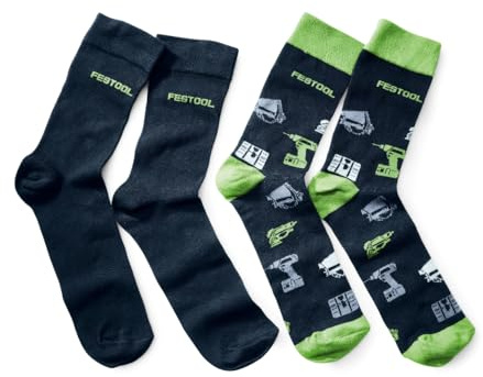 Festool Socks SOCK-FT1-L | Festool -Merchandise for Craftsmen - Navy/Green, with tool pattern and plain design