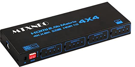4x4 HDMI 4K Matrix Switch 4 Eingang 4 Ausgang mit Fernbedienung Unterstützt Ultra HD 4Kx2K60Hz YUV4:4:4, HDR10, Dolby Vision, HDMI 2.0, HDCP 2.2, 3D, 18GBPS