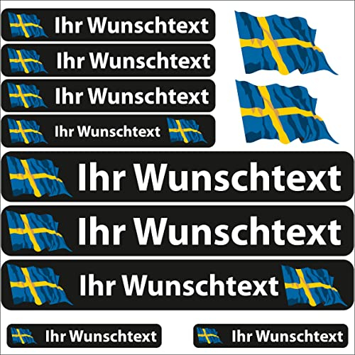 INDIGOS UG - Aufkleber Schweden - 13 Flaggenaufkleber - Fahne wehend Sticker selbst gestalten mit Namen & Wunschtext personalisiert- Fahrrad - Autoaufkleber - Motorrad - Rennfahrer