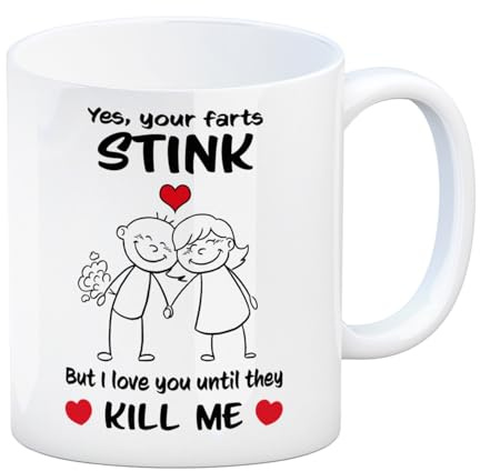 speecheese Farts coffee mug with saying Yes your farts stink. But I love you until they kill me.