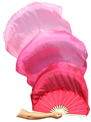 Winged Sirenny 180cm Belly Dance Silk Fan Veils for Bellydance, Flow Arts, Festivals & Performance. Bamboo Handles, Adjustable Rivets, 70”Silk & Carry Bag (dark red fading)
