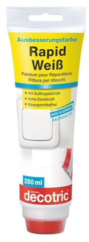 decotric Ausbesserungsfarbe Rapid Weiß, lösungsmittelfrei, 250 ml 014301001 (Reparaturfarbe Wandfarbe Farbtube), waschbeständige Renovierfarbe für alle kleinen Schönheitsreparaturen im Innenbereich