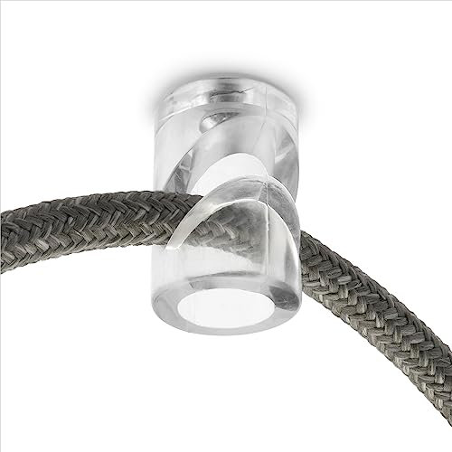 Amarcords - 10 Decentratori a uncino da soffitto per lampade e sospensioni. Gancio hook da soffitto a discesa verticale con regolazione cavo a vista - Decentratore cavo elettrico colore TRASPARENTE
