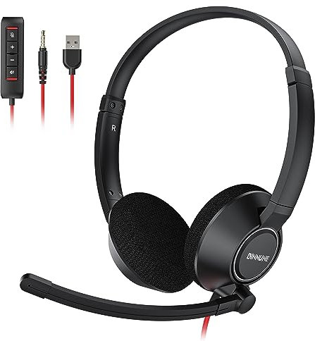 BINNUNE USB Headset with Microphone for Laptop PC, Headphone with Mic for Business Call Center Office Team with In-line Control