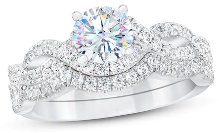 Molioaki Damen Platin überzogenes Silber Brillantschliff 5A Zirkonoxid Ringset Schmuck für Braut Hochzeit Band Verlobungsring Trauring Ehering -56