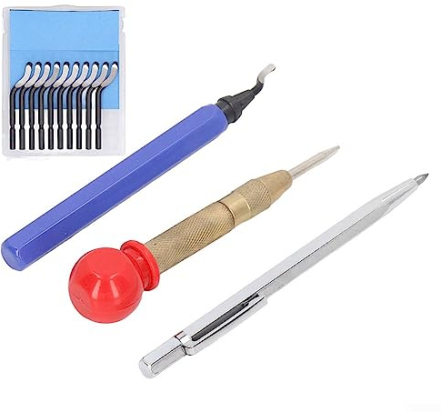 Entgraten Werkzeug Kit mit Puncher Scoring Pen Entgraten Klinge, Hand Entgraten Werkzeug Set Burr Removal Blades mit Loch Puncher Anreißer
