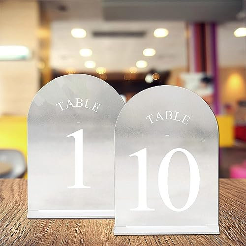 Niciksty Panneaux en Acrylique Transparent, 10 pièces Numéros de Table de Mariage avec Support, numéros de table en acrylique 1-10 pour Mariage, dîner