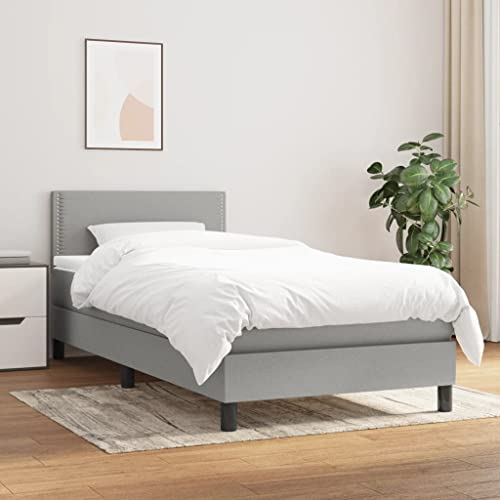 Festnight polsterbett 90 x 190 mit matratze und lattenrost bettkasten Boxspringbett mit Matratze Schlafzimmerbett Hotelbett Bettrahmen Bettgestell Einzelbett Hellgrau
